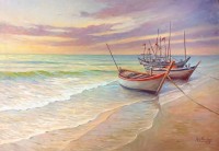 Aurangzib Hanjra, 24 x 36 Inch, Oil on Canvas, Seascape Painting, AC-AZH-034